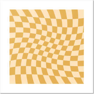 Twisted Checkered Square Pattern - Beige Tones Posters and Art